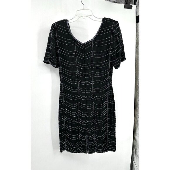 vintage 90s SCALA dress formal beaded cocktail 100% silk party evening black M - Picture 6 of 11